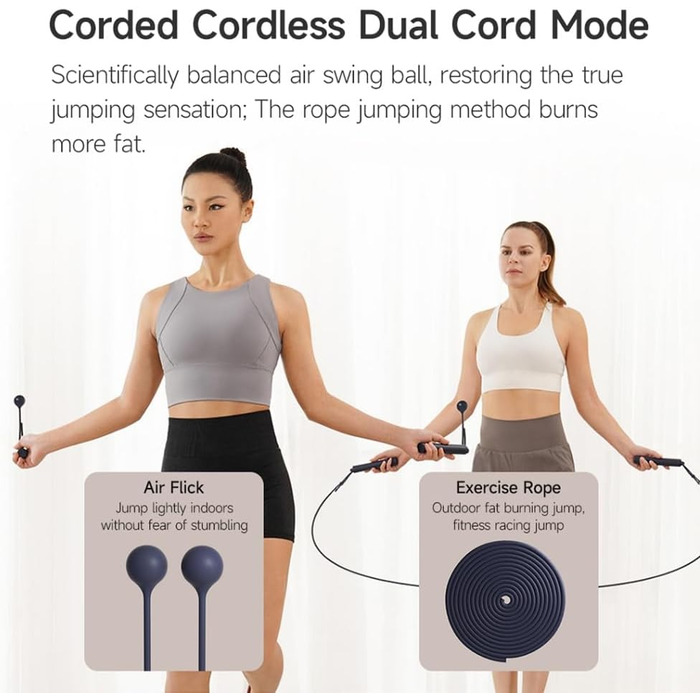 Розумна скакалка Xiaomi Smart Jump Rope з точним відстеженням, Bluetooth 5.0, USB-C, бездротове та дротове підключення, компактна