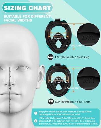 Набір для снорклінгу для дорослих: маска з панорамним оглядом та регульовані ласти, чорний/зелений, L/XL маска + S/M ласти