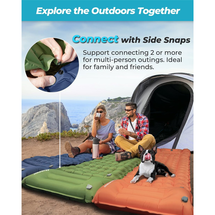 Надувна туристична матрац COOLERO з помпою та подушкою, зелена. Легка, компактна, для кемпінгу та подорожей.