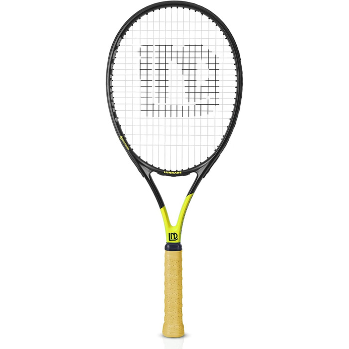 Тенісний ракеточний прилад для дорослих, 27 дюймів, довговічний, легкий, попередньо натягнутий та з повторним захопленням, підходить для початківців та середнього рівня, чорний + жовтий