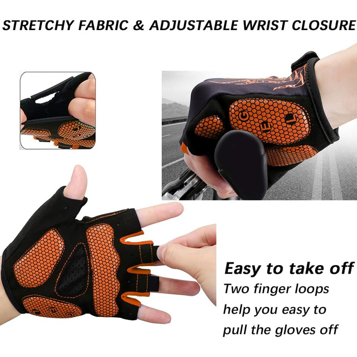 Велосипедні рукавички BIKINGMOREOK для чоловіків та жінок, дихаючі, з амортизацією, неслизькі, MTB, Mountainbike, Unisex (Помаранчевий, S)