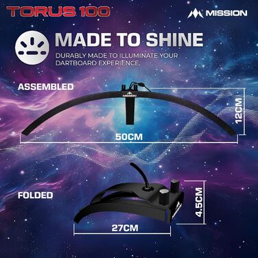 Світлодіодна система освітлення для дартсу Mission Darts TOR100 Torus 100, портативна, складна, чорна, піскоструминна обробка