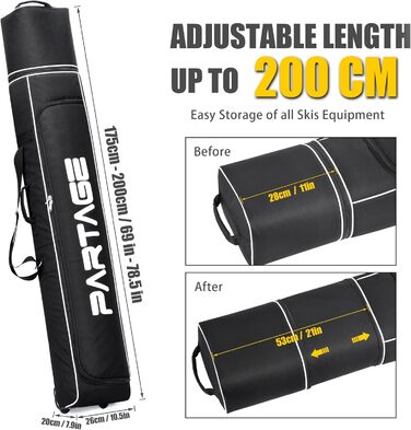 Сумка для лиж Partage з роликами, водонепроникна, міцна тканина Oxford 600D, регульована довжина до 200 см, зручна у зберіганні та транспортуванні, для чоловіків