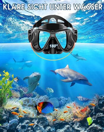 Набір для снорклінгу Zenoplige для дорослих: маска, трубка, ласти. Повний чорний силікон, розмір L-XL