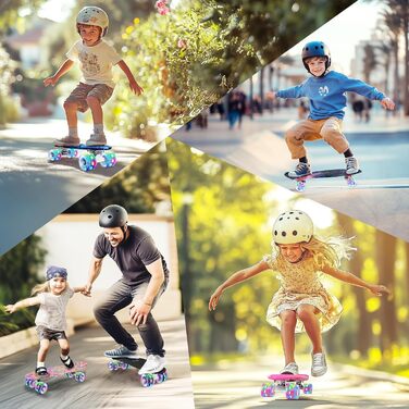 Скейтборд BELEEV 22 дюйми Mini Cruiser з LED колесами та T-Tool, для дітей, підлітків, дорослих, Galaxy Blue