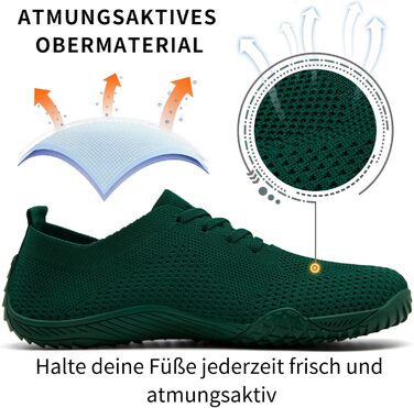 Жіночі кросівки Barfuss: легкі дихаючі сліпони для дому та занять спортом (42 EU, темно-зелені)