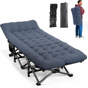 Кемпінгове ліжко Atorpok SHOP: складне, розкладне, для відпочинку на природі, з кишенею, до 200 кг, блакитне