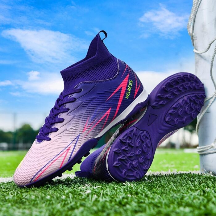 Черевики для футболу чоловічі та дитячі з високим верхом, TF, для занять спортом та футболу, розмір 34 EU, фіолетовий колір