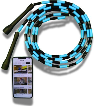 Стрибкове канат Elevate Rope Professional з перлами - 3м, регульований, якісні перлини та полішнур - для фрістайлу, кардіо та трюків, підходить для всіх рівнів, для використання в приміщенні та на вулиці (Blue/Black)