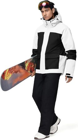 Комплект гірськолижний чоловічий HOTIAN: куртка та штани, дихаючий, водонепроникний, вітрозахисний, знімний капюшон, для сноуборду, розмір XL, чорний та білий