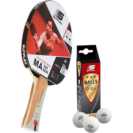 Професійна ракетка для настільного тенісу Sunflex MA YAT Sum з ITTF сертифікованим накладом Shogun, анатомічною ручкою Smart Grip, комплект для змагань з 3 м'ячами