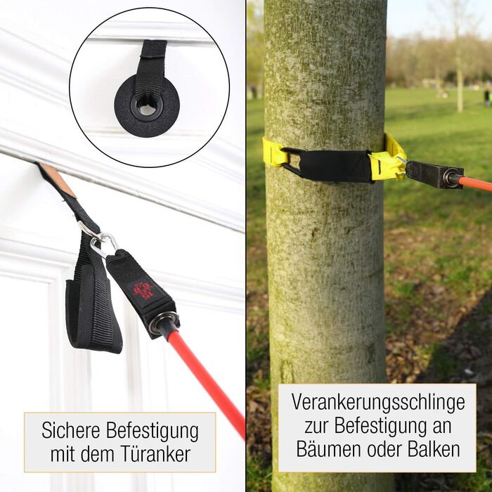 Набір еластичних стрічок High Pulse® з 5 рівнями опору, включаючи петлі для ніг, ручки, анкер для дверей, експандер та постер з вправами для фітнесу – стрічки опору для силових тренувань, домашніх занять та йоги