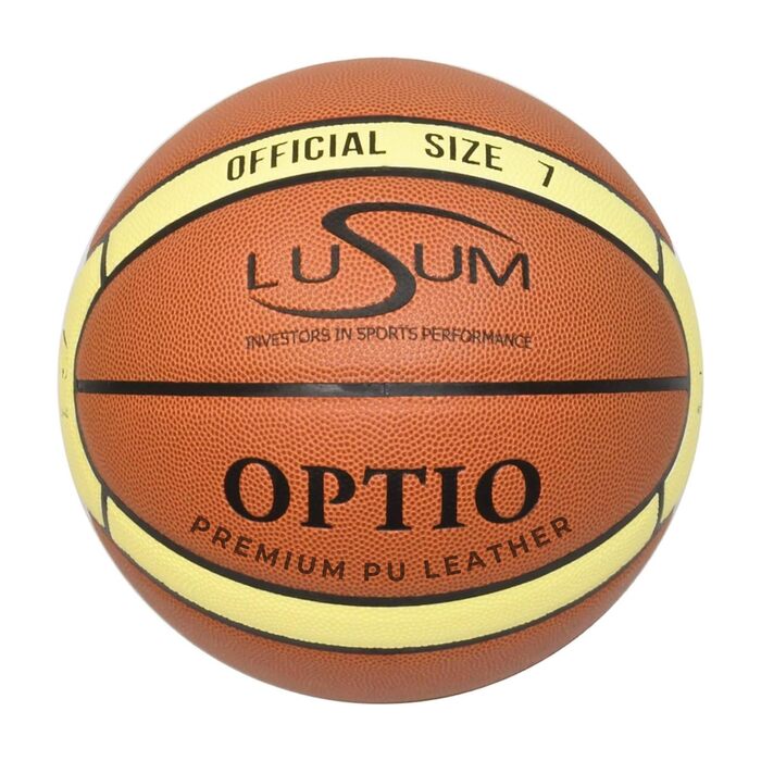 Баскетбольний м'яч Lusum Optio – PU-шкіра, розміри 5, 6 та 7 – для залу та вулиці, міцний, підходить для дітей, підлітків та дорослих, для будь-якого рівня гри. Розмір 7