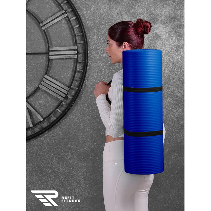 Гімнастичний килимок REFIT FITNESS 190x60 см, антиковзкий, NBR, 10-15 мм, для йоги, пілатесу, зі стрічкою та сумкою, PainProtect & SmartCell