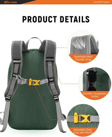 SKYSPER 20L складаний рюкзак для туризму, ультралегкий рюкзак для подорожей, денний рюкзак для походів, кемпінгу, зелений