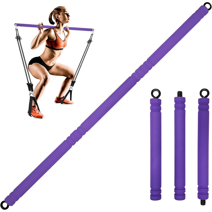 Тренувальна стійка Topfinder з еспандерами, портативний Pilates Bar для фітнесу, силових вправ, йоги, домашніх тренувань, фіолетова