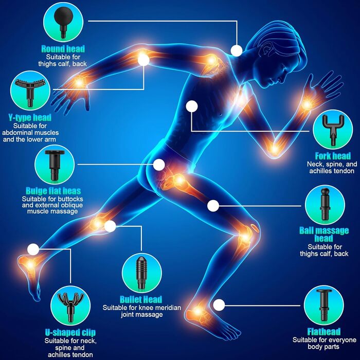 AQXONG Міні масажер для м'язів, портативний електричний масажер з LCD дисплеєм, 99 швидкостей, 8 насадок, тиха робота 35dB, акумуляторний