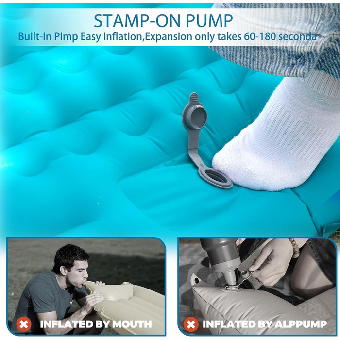 Надувна туристична матрац Isomatte для кемпінгу, самонадувна, ультралегка, для 2 осіб, з насосом та подушкою, блакитна