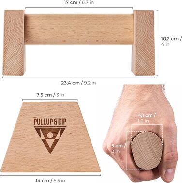 Ручки для віджимань та підтягувань Pullup & Dip з дерев'яними ручками + бинти для зап'ястя - ергономічні, протиковзкі для калістеніки, фітнесу та тренувань верхньої частини тіла