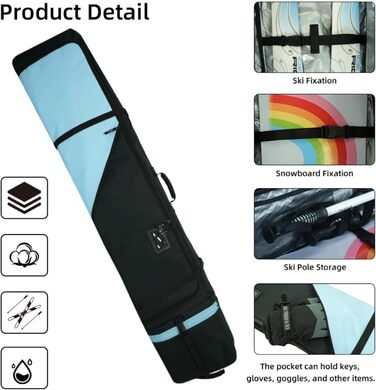 Чохол для сноуборду AUMTISC, чорний/синій, 155-180 см, водонепроникний, з регульованими лямками