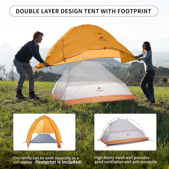 Намет Naturehike Cloud Up 1 - ультралегкий намет для 1 особи, 4 сезони, оранжевий (210T)