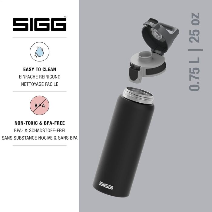 SIGG пляшка для напоїв з нержавіючої сталі Shield ONE 0,75 л, легка, без BPA, для газованих напоїв, чорна, герметична