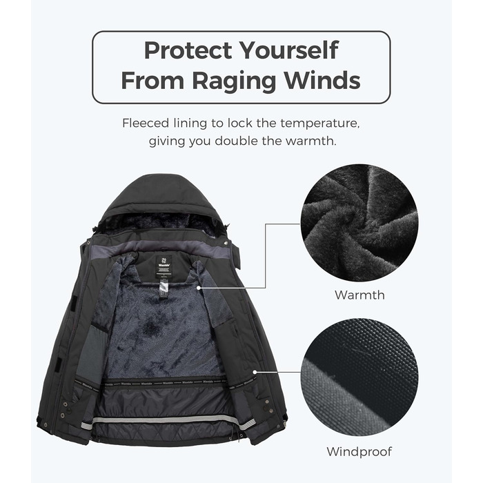 Куртка Wantdo Daen Berg для хайкінгу та туризму, вітро- та водонепроникна, з капюшоном, утеплена, сіра (XL)