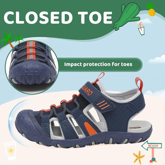 Сандалі дитячі SAGUARO для хлопчиків та дівчаток трекінгові, дихаючі, нековзкі, для походів (Сині, 38 EU)