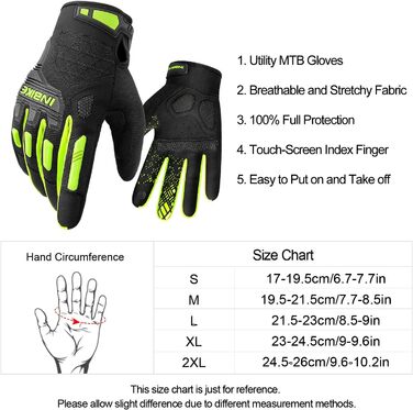 Велосипедні рукавички INBIKE MTB з повним пальцем, зелені, XL - для катання на гірському велосипеді, шосе та мотокросу. Зручні, дихаючі, з захистом пальців TPR та EVA.