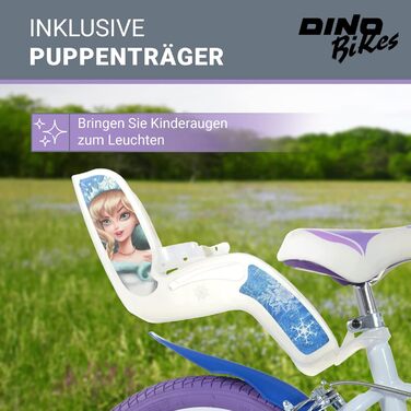 Дитячий велосипед Dino Bikes Холодне Серце для дівчаток, знімні додаткові колеса, кошик і тримач для ляльки, регульоване сидіння та кермо, біло-блакитний, від 2 років