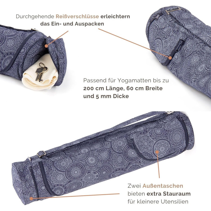 Сумка для йоги Bodhi ASANA з бавовни Maharaja Collection, для килимка та аксесуарів, різні розміри, з зовнішніми кишенями