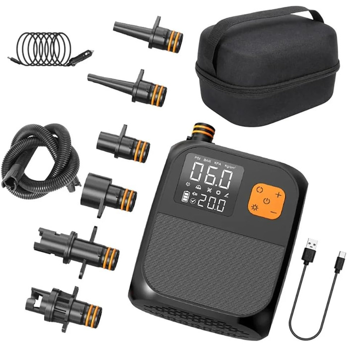 Електрична повітряна помпа для SUP-дошок, каяків та човнів, 8000 mAh, 25 PSI, 80 W, LED-дисплей, 120 л/хв