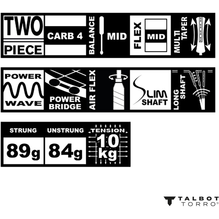 Бадмінтонна ракетка Talbot-Torro Isoforce 951, 100% карбон, довгий гриф, максимальна потужність, мультиконусна голівка, різні дизайни