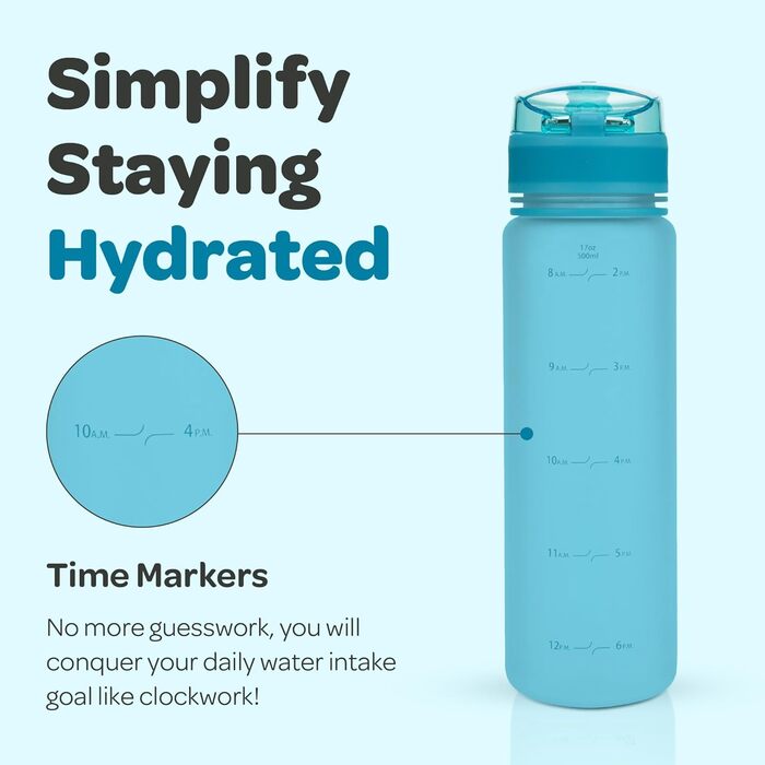 Пляшка для води Hydracy з фруктовим інфузером, 500 мл, BPA-free, із часовими мітками, герметична спортивна пляшка без конденсату, швидке пиття, для спорту та активного відпочинку, аква-синя