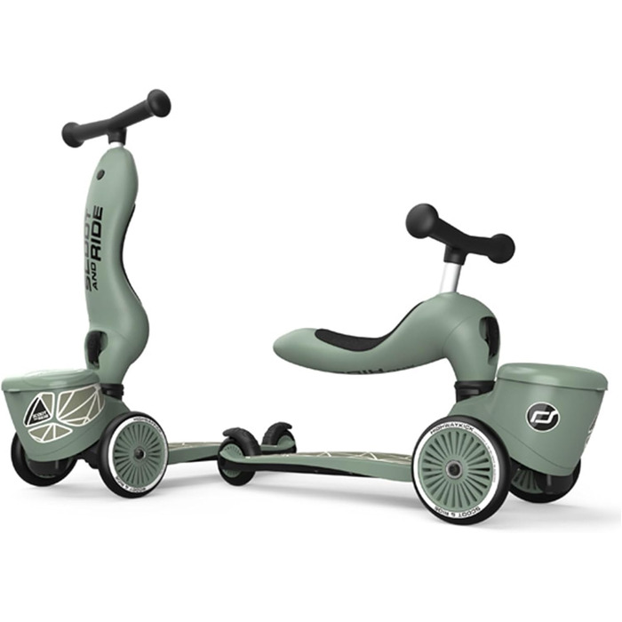 Біговел Scoot & Ride Highwaykick 1 Lifestyle з сидінням та контейнером (Зелені лінії)