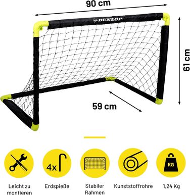 Ворота для футболу Dunlop - складані, чорно-жовті, 99 см - для гри в саду та в приміщенні
