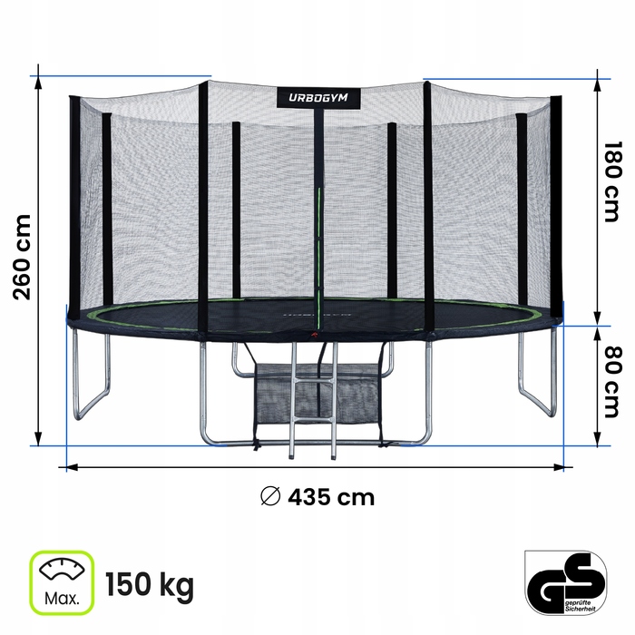 Батут із захисною сіткою Urbogym 435 см FT 14 (427-435 см)