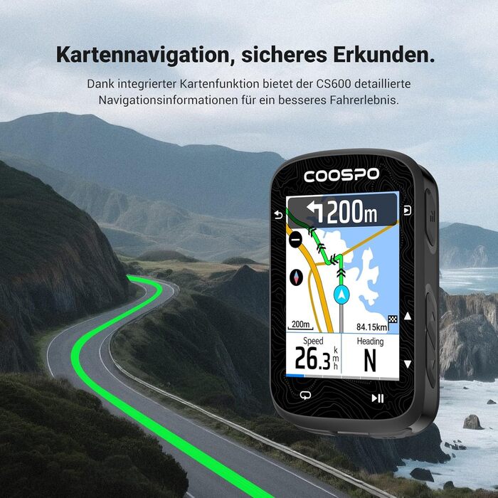 Велокомп'ютер GPS COOSPO CS600 з Bluetooth/ANT+, бездротовий, водонепроникний IPX7, з підсвіткою та навігацією, підтримка велорадара, 36 годин роботи