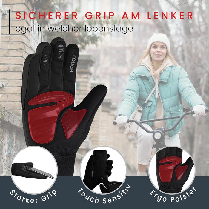 Велосипедні рукавички чоловічі зимові, вітронепроникні, водовідштовхувальні, з підкладкою, з м'якою підкладкою, неслизькі, терморукавички для їзди на велосипеді, підходять для жінок та чоловіків, бігові рукавички, чорного кольору