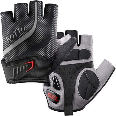 Велосипедні рукавички ROTTO MTB, напівпальцеві для чоловіків та жінок з гелевою та SBR-подушкою, чорно-сірі, розмір L