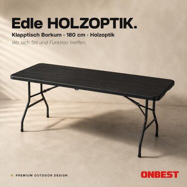 Розкладний стіл Onbest Holz Optik великий - садовий, для пікніка, кемпінгу на 6 осіб. Пластик/алюміній, з текстурою дерева для дому та саду