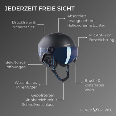 Гірськолижний шолом Black Crevice Sölden з візором, пілотний стиль, для чоловіків і жінок, унісекс, сноуборд-шолом, дихаючий, регульований розмір S (51-54 см), матовий темно-синій/білий