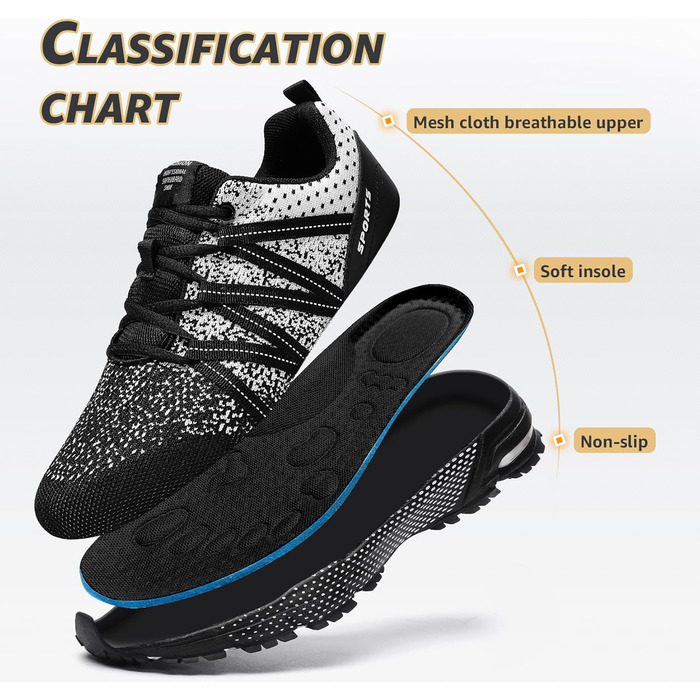 Кросівки ASHION для чоловіків: спортивні, для бігу, повсякденні, легкі, дихаючі, розмір 39 EU, білий/чорний