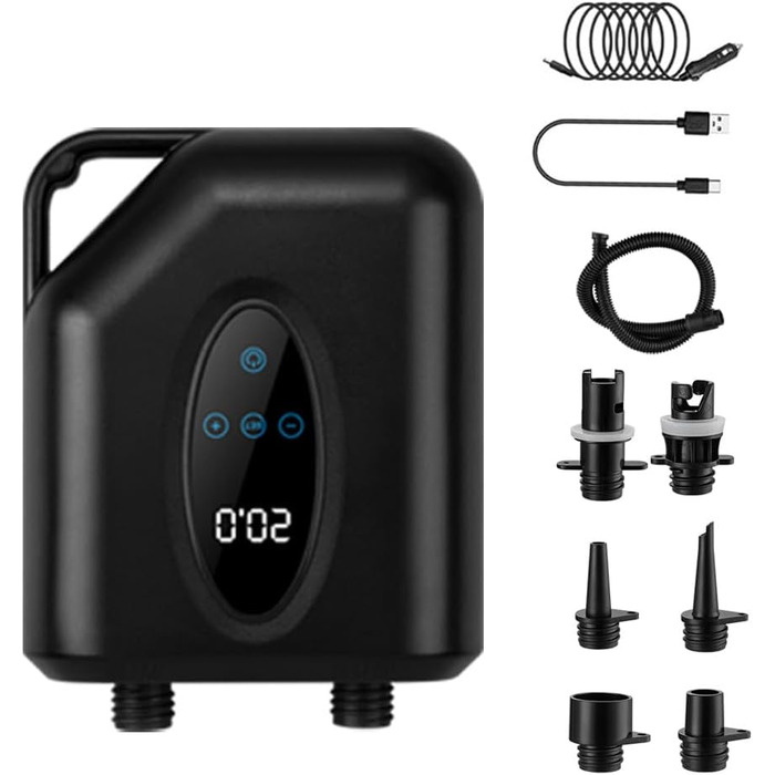 Електричний насос для SUP дошки, 20 PSI, бездротовий, 12000mAh, з двоступеневим надуванням/спусканням, автовимкнення, SOS, ліхтарик, чорний