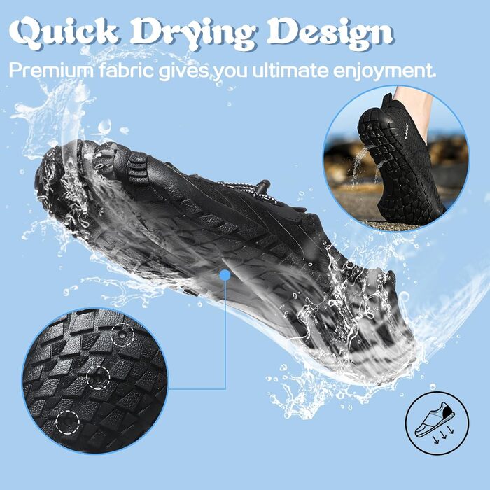 Чоловічі та жіночі аквашузи для плавання та серфінгу, швидко сохнуть, чорні, 42 EU