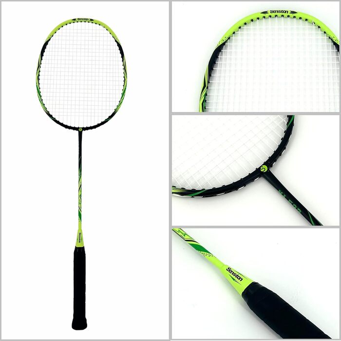 Набір для бадмінтону Senston: 2 ракетки з карбону, сумка та 6 воланів (жовто-зелений)