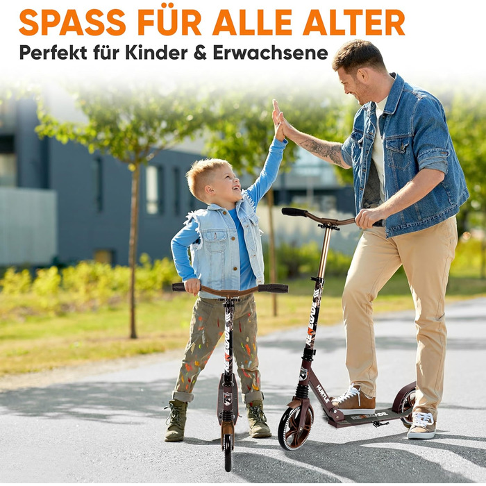 Міський ролер Hurtle Roller Kinder 10 років – складаний та регульований за висотою (84–98 см), самокат для дітей та дорослих з підставкою, з ремінком, до 100 кг (Royalbaum)