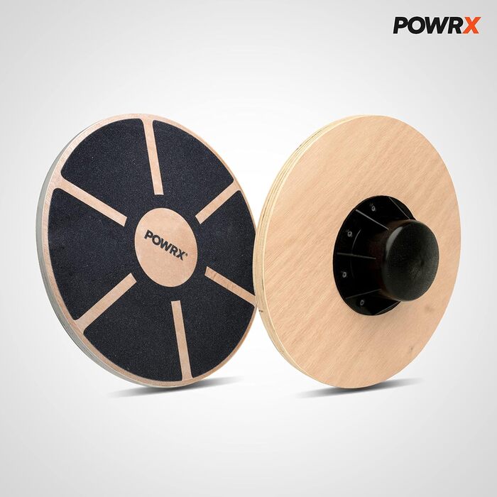 Дерев'яна баланс-дошка POWRX - тренажер для рівноваги | Фізіотерапевтичний обертовий тренажер з комплектом вправ, Wackelbrett для дорослих та дітей