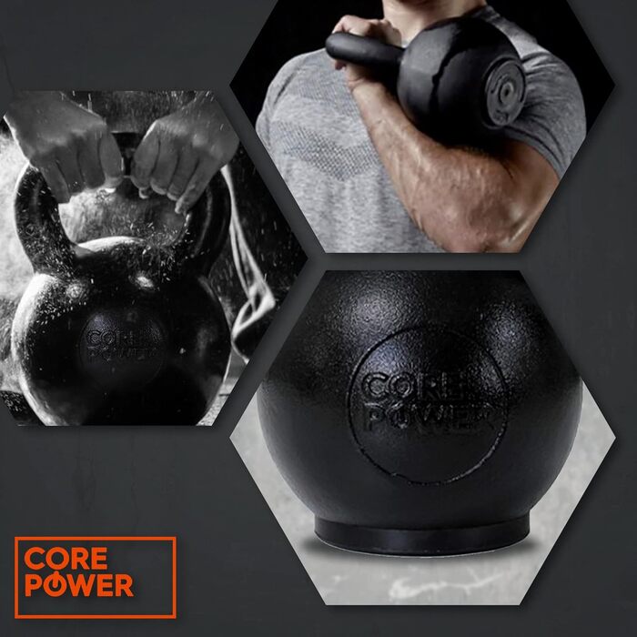 Гиря з чавуну Core-Power 12 кг, преміум-якість, для тренажерного залу, фітнесу та кросфіту, гумова підставка для захисту підлоги