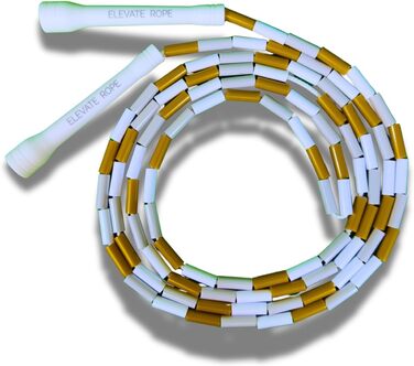 Стрибкове канат Elevate Rope Professionelles Perlen - 3м, регульований, якісні намистини, поліестер - для фрістайлу, кардіо, трюків, для всіх рівнів, внутрішнє/зовнішнє використання, білий/блакитний/золотий